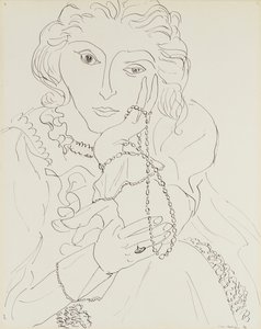 Woman with Ruffled Shirt and Pearl Necklace