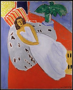 Young Woman in White, Red Background