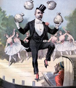 Georges Clemenceau juggling bags of English money, 1893 by Henri Meyer