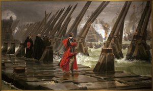 Richelieu on the dike of La Rochelle, painting by Henri Motte by Henri Paul Motte