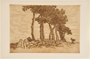 Old Woman Carrying a Bundle near a Row of Trees by Henri Rivière