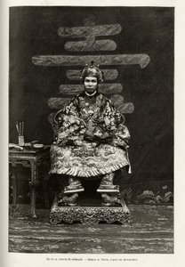 Portrait of King Dong Khanh, Emperor of Annam, in ceremonial costume (engraving by Thiriat, to illustrate the story 