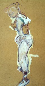 Trapeze artist adjusting her shirt