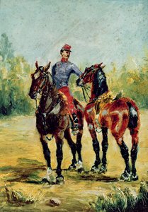 Two Horses and a Groom by Henri de Toulouse Lautrec