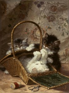 Young Cats with a Sewing Basket by Henriëtte Ronner Knip