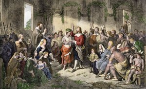 The Marriage of Pocahontas and John Rolfe in Jamestown in 1614 by Henry (after) Brueckner