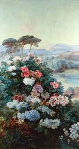 Camellias and other Flowers in a Landscape by Henry Arthur Bonnefoy