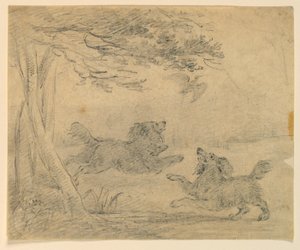 Study of Two Spaniels in a Park by Henry Bernard Chalon