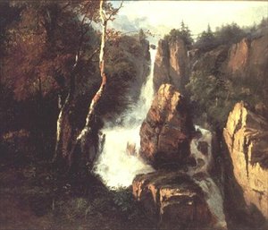An Alpine Waterfall by Henry Bright