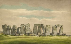 Stonehenge from the N.W., Showing Ruins with Man and Dog