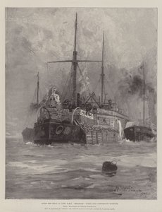 After Her Trial by Fire, HMS Belleisle Towed into Portsmouth Harbour by Henry Charles Seppings Wright