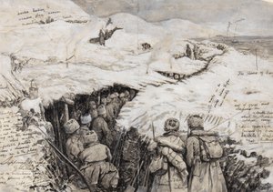Galicia, Russian Troops in Snow-Clad Hills, 13 March 1916 by Henry Charles Seppings Wright