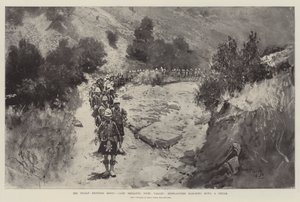 The Indian Frontier Rising, Camp Sheranni, Tochi Valley, Highlanders Marching Down a Defile by Henry Charles Seppings Wright