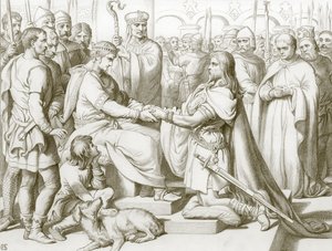 How Hereward Came in to the King by Henry Courtney (after) Selous