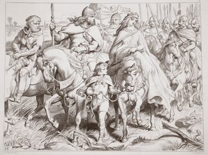 Hereward Guards Alftruda to a Place of Safety, illustration from Hereward the Great by Charles Kingsley, engraved by C.G. Lewis by Henry Courtney Selous