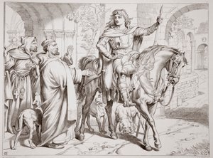 Hereward informs his uncle the Prior that he is about to be outlawed, illustration from Hereward the Great by Charles Kingsley, pub. 1870, engraved by C.G. Lewis by Henry Courtney Selous