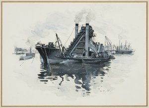 A Dredger in Salford Docks by Henry Edward Tidmarsh
