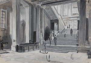 Interior view of the British Museum showing the main staircase, 1884