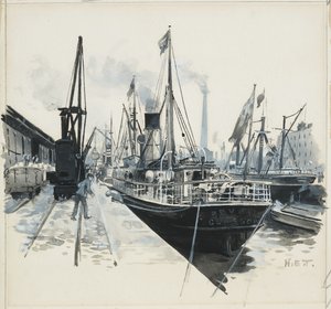 Loading in Pomona Dock by Henry Edward Tidmarsh
