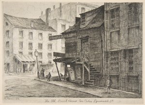 The Old Beach House, Corner of Cedar and Greenwich Streets, from “Scenes of Old New York” by Henry Farrer