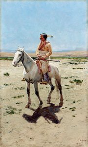 Cheyenne Scout. An Indian on a Horse with a Rifle. Painting by Henry Francois Farny
