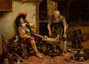 A Splendid Fit, a Man Being Fitted with Armour