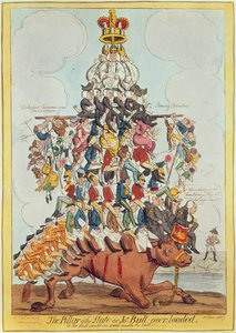 The Pillar of the State, or John Bull Overloaded, after Cruikshank in 1819 by Henry Heath
