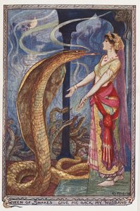 Queen of Snakes, Give me back my husband, illustration from The Olive Fairy Book by Andrew Laing, 1907