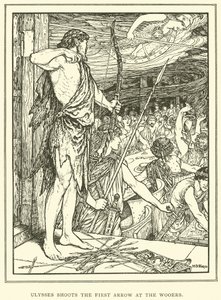 Ulysses Shoots the First Arrow at the Wooers by Henry Justice Ford