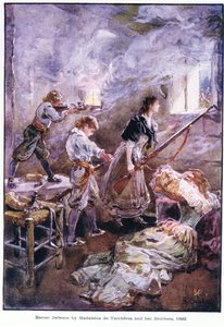 Heroic defence by Madeleine de Vercheres and her brothers 1692, c.1920 by Henry Sandham