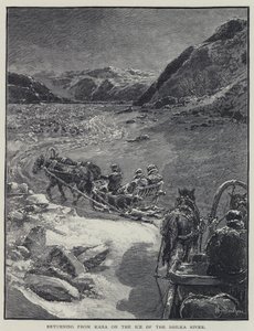 Returning from Kara on the Ice of the Shilka River (lithograph) by Henry Sandham