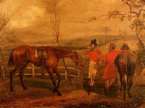 Huntsmen Smoking by a Fence by Henry Thomas Alken