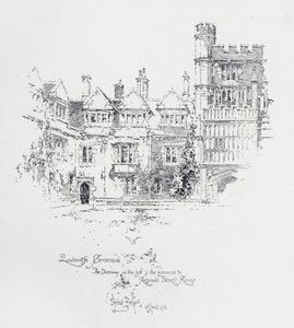 Brasenose College, Oxford, showing the entrance to the rooms of English clergyman and writer Reginald Heber by Herbert (after) Railton