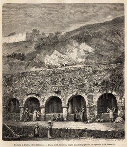 Women at the fountain and washing facilities of San Gimignano (Engraving after H. Catenacci