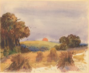 A Cornfield at Sunset by Hercules Brabazon Brabazon