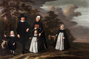 An Enkhuizen Family Group with Two Goats in a Wooded Landscape by Herman Mijnerts Doncker
