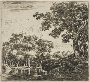 Three Large Trees on a Hill, plate five from Set of Landscapes