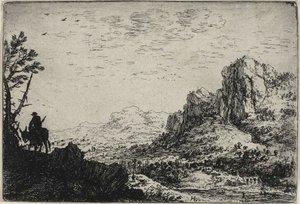 A Traveller Riding a Mule, from Six Landscapes by Herman Saftleven