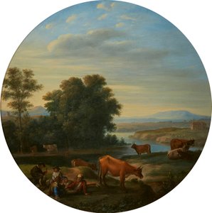 Italianate River Landscape with Cows