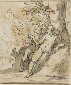 Adam and Eve Under a Tree (recto); Two Men in Dispute (verso)