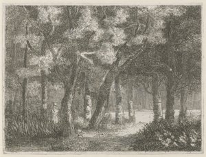 Hunter and His Dog in the Forest