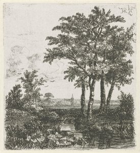 Four Trees by a Ditch by Hermanus Jan Hendrik van Rijkelijkhuysen