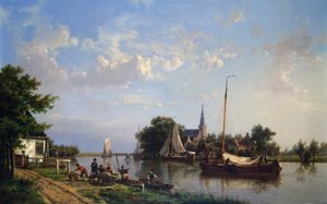 Barges on a Canal in Summer by Hermanus Koekkoek