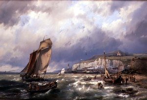 Sailing Vessels and a Cross Channel Packet off Folkstone by Hermanus Koekkoek