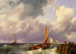 Shipping off a Jetty by Hermanus Koekkoek