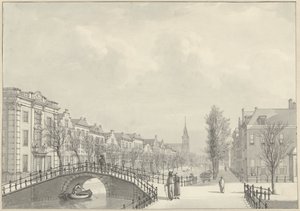 View of the Rapenburg in Leiden from the Nieuwsteeg Bridge, 1807 by Hermanus Numan (signed by artist)
