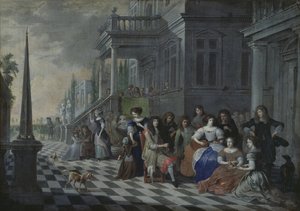 Characters Making Music in Front of a Palace