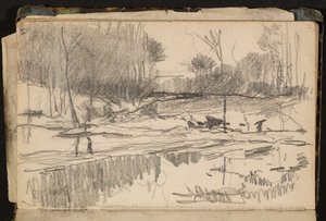 Landscape with Pond (Page from a Sketchbook) by Hippolyte Boulenger