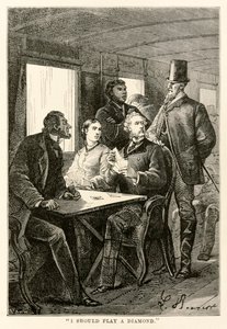 I should play a diamond, from Around the World in Eighty Days by Jules Verne, engraved by Adolphe François Pannemaker, 1873