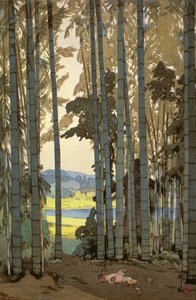 Hens in the bamboo wood by Hiroshi Yoshida